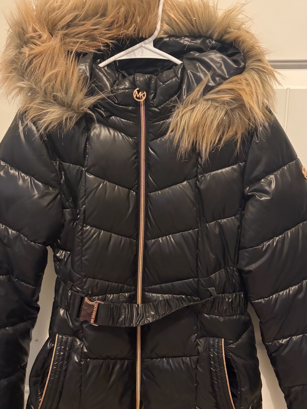 MICHAEL Michael Kors Black Quilted Puffer with Faux-Fur Trim Hood